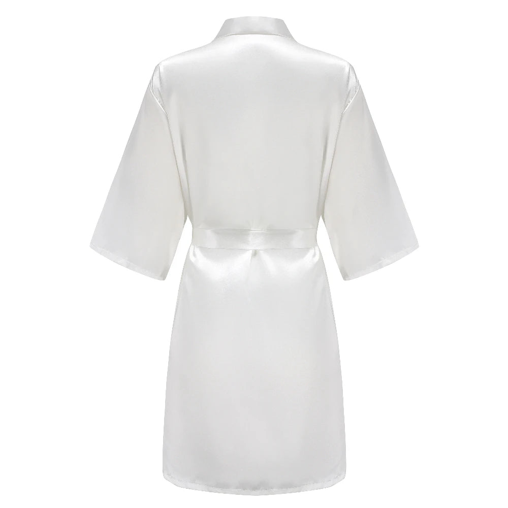 Back view of light blue women's satin robe, perfect for wedding party satin robe for brides and bridesmaids.