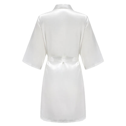 Back view of light blue women's satin robe, perfect for wedding party satin robe for brides and bridesmaids.
