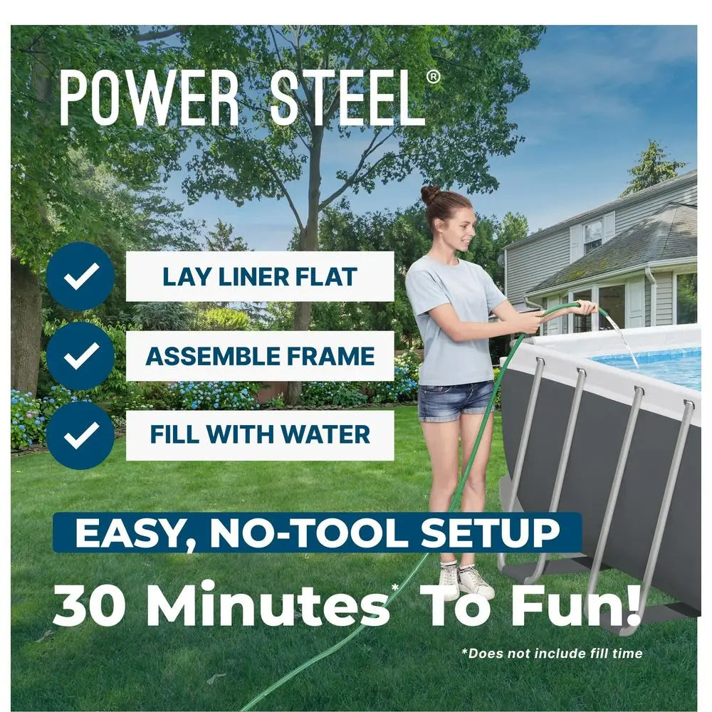 Power Steel 18 x 9 x 48 Above Ground Pool,Rectangular Metal Frame Outdoor Swimming Pool Set with Sand Filter Pump, Ladder,Custom