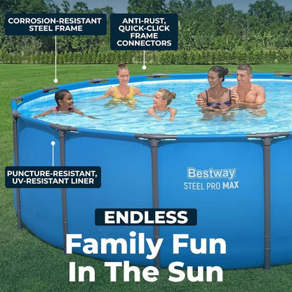 Steel Pro MAX 15’ x 48" Above Ground Pool, Round Metal Frame Outdoor Swimming Pool for Backyard, Blue, Pool ONLY