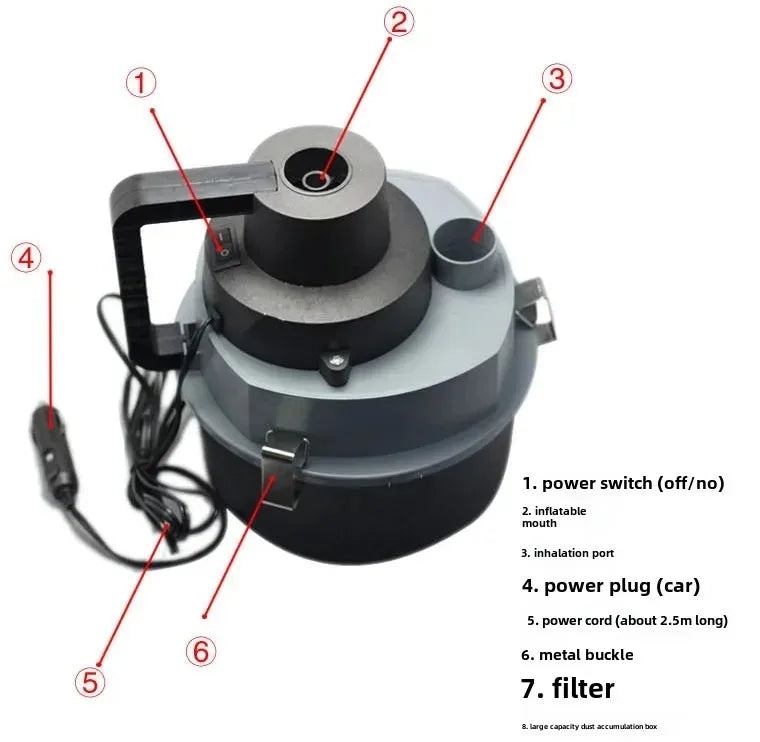 High Power Car Vacuum Cleaner Round Barrel Suction For Motorcycles Wet And Dry Strong Car Cleaner Accessories Motorcycle Equipme