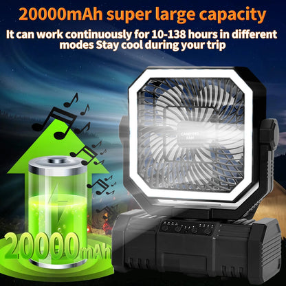 Camping Ceiling Fan 20000Mah Rechargeable Camping Circulator with Light and Remote Control Cool Air Circulation Camping Fan