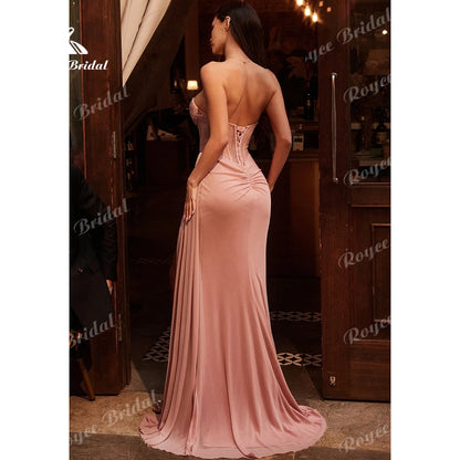 Roycebridal Sweetheart Boning Prom Dress Mermaid High Slit Evening Dress Elegant Long Formal Dress Bridesmaid Dress Customized