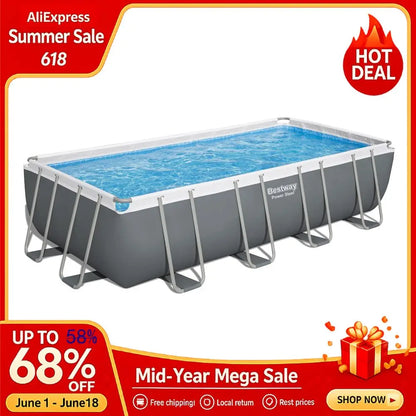 Power Steel 18 x 9 x 48 Above Ground Pool,Rectangular Metal Frame Outdoor Swimming Pool Set with Sand Filter Pump, Ladder,Custom