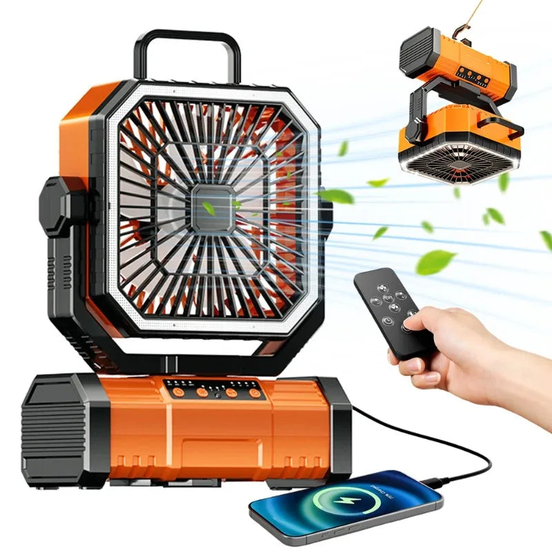 Camping Ceiling Fan 20000Mah Rechargeable Camping Circulator with Light and Remote Control Cool Air Circulation Camping Fan
