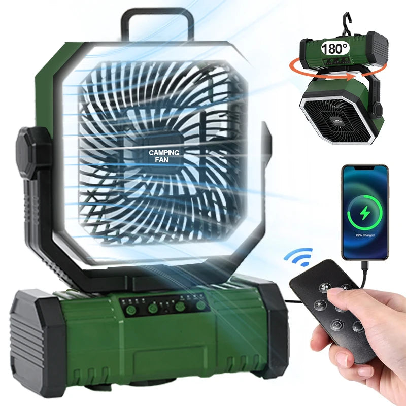 Camping Ceiling Fan 20000Mah Rechargeable Camping Circulator with Light and Remote Control Cool Air Circulation Camping Fan