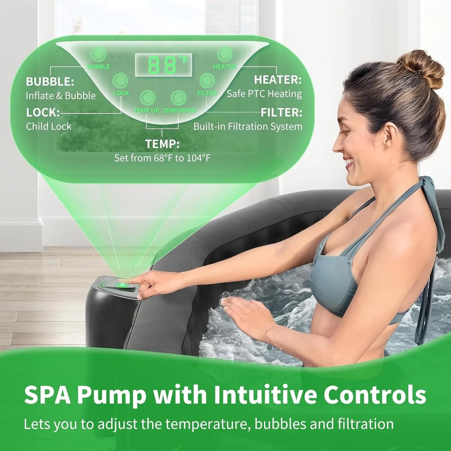2-4 Person Inflatable Hot Tub, Octagon Blow Up Portable Hot Tub, Leak-Proof PVC Outdoor Spa with 120 Strong Air Jets，Customized
