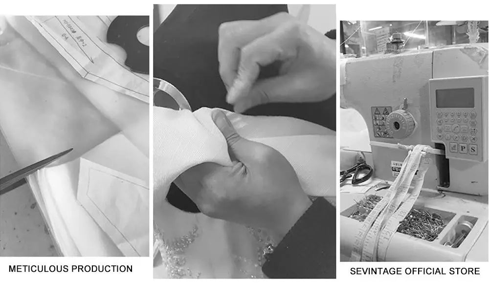 Meticulous production process for elegant evening dresses with 3D flowers at Sevintage Official Store.