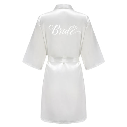 Light Blue Women's Satin Robe Short Kimono for Bride & Bridesmaid With White Letter, Wedding Party Robes