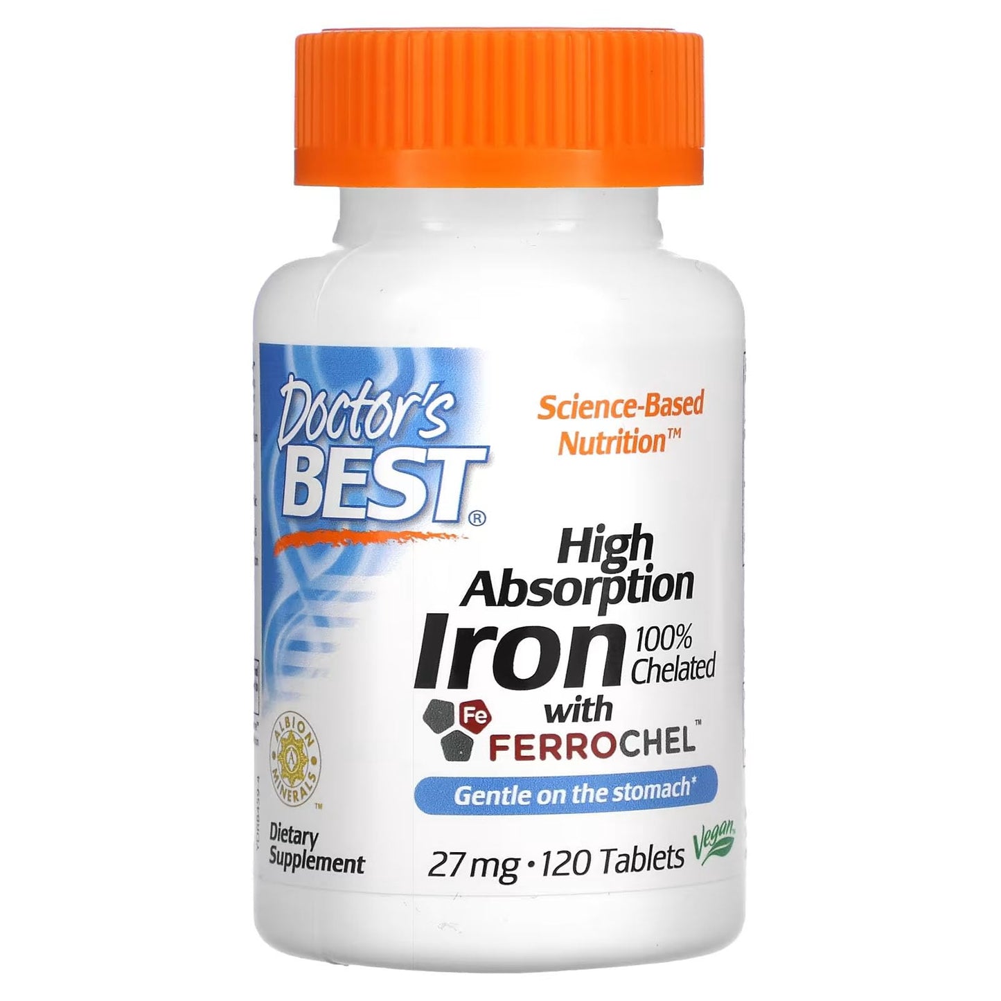 Doctors Best High Absorption Iron Tablet with Ferrochel Gentle on The Stomach Immune Health Blood Health 27 mg
