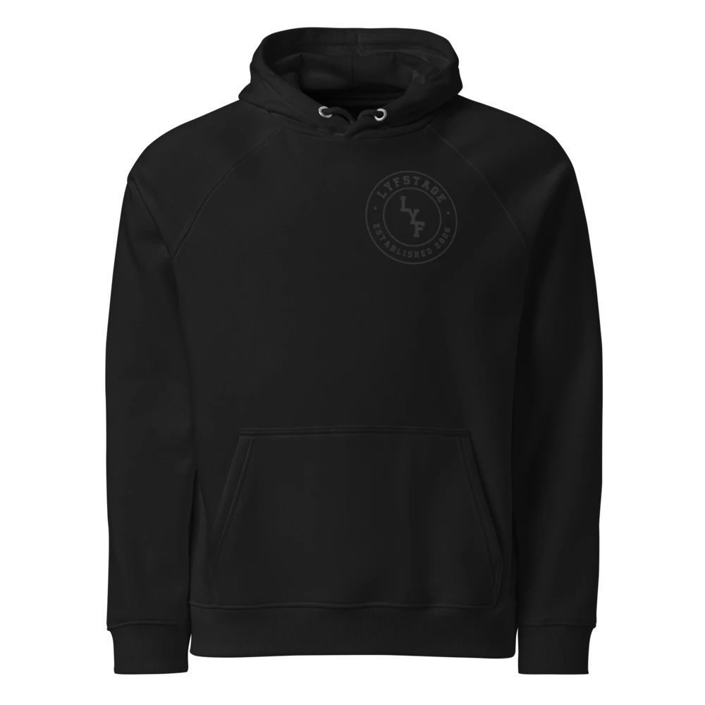 LYF Unisex Eco Raglan Hoodie | SOL'S 03568 in black, featuring a brushed inside for warmth and comfort.
