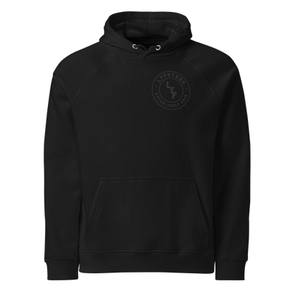 LYF Unisex Eco Raglan Hoodie | SOL'S 03568 in black, featuring a brushed inside for warmth and comfort.