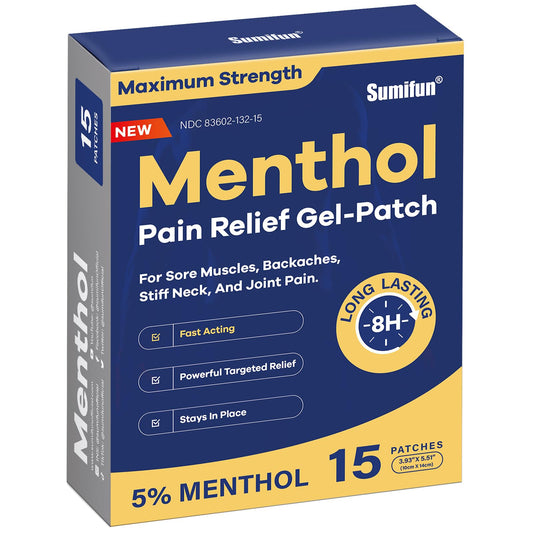 Sumifun 5% Menthol Pain Relief Patches - 15 Count Pain Patches for Back Neck Shoulder Elbow Knee - Menthol Maximum Strength Pain Relief Patches -8 Hours Pain Relief