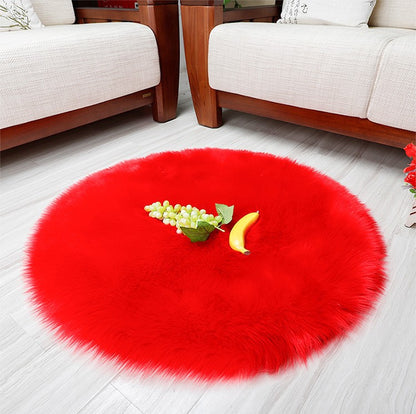 Round Faux Wool Rug for Kids Room and Living Space