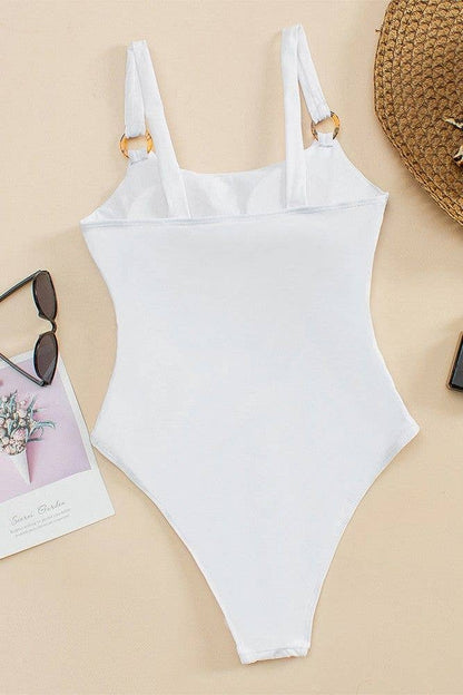 Plain Hollow Out Waist High Cut One Piece Swimsuit ZK1122