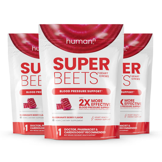 humanN SuperBeets Heart Chews Nitric Oxide and Blood Pressure Support Grape Seed Extract & Non-GMO Beet Root Powder Energy Chew Pomegranate Berry Flavor 180 Count