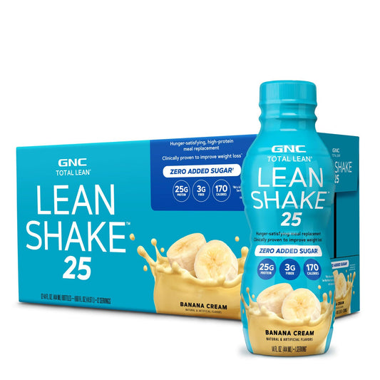 GNC Lean Shake 25 Ready to Drink Protein Shake| 25g High Protein Meal Replacement with Vitamins and Minerals| Banana Cream | 12 Bottles