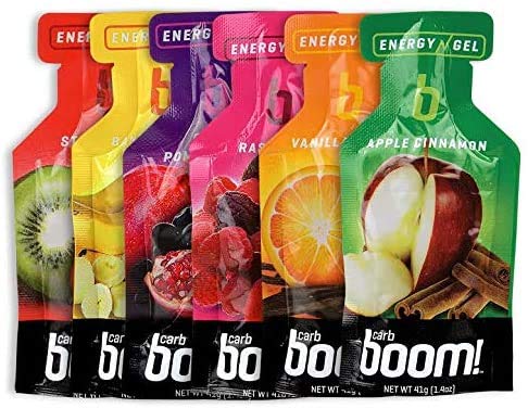 Boom Nutrition - Carb Boom Energy Gel - Fruit-Flavored Energy Gels - Workout Gel - Energy Gel for Cycling - Running Gel - Natural Energy Gel - Variety 6 Flavors (2 Each) - 12 Pack