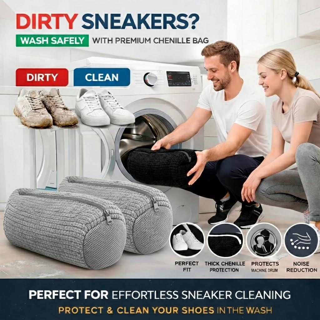 Shoe Washing Machine Bag 2 Pack for Washer Dryer Thick Padded Sneaker Laundry Bags with Mesh Panels Zipper Protective Shoe Washer Bag for Running & Gym Shoes