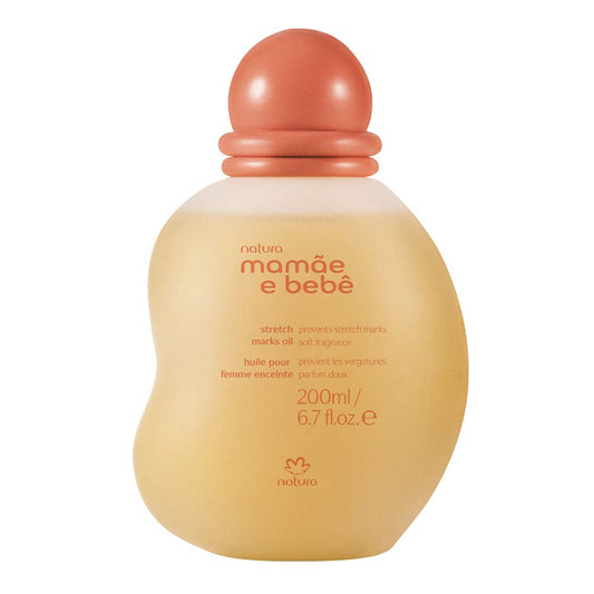 natura - Mamãe e Bebê Mom Stretch Marks Oil - Moisturizing Shower Oil - Skin Elasticity - 100% Vegan - Almond Oil - 97.3% Natural Origin - All Skin - Cruelty Free - Baby Essentials - 6.7 fl oz (200ml)