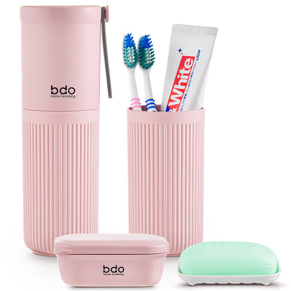 VITVITI Portable Travel Soap Toothbrush Case Travel Toothbrush and Toothpaste Holder Soap Container Round Travel Toothbrush Carry Case for Bathroom/Back to School (Pink)