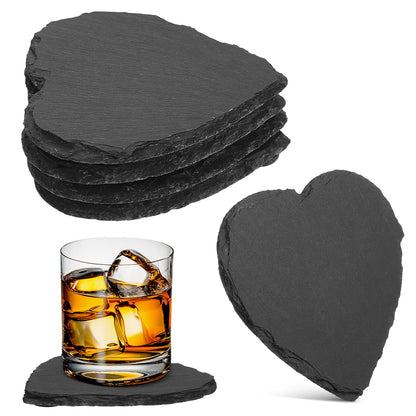 4pcs Coasters Heart Slate Coasters Cup Mats Coasters for Drinks Beverages Wine Glasses (Black)