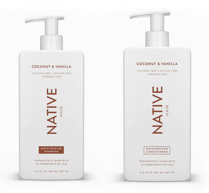 Native Shampoo and Conditioner Set | Sulfate Paraben and Dye Free with Naturally Derived Clean Ingredients| 16.5 oz (Coconut & Vanilla Moisturizing) 2 1.3 ounces