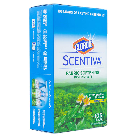Clorox Scentiva Fabric Softening Dryer Sheets - Fabric Sheets in Fresh Brazilian Blossoms Scent - Laundry Dryer Sheets for Fresh & Clean Clothes - Fabric Softener Sheets Dryer Sheet 105 Count