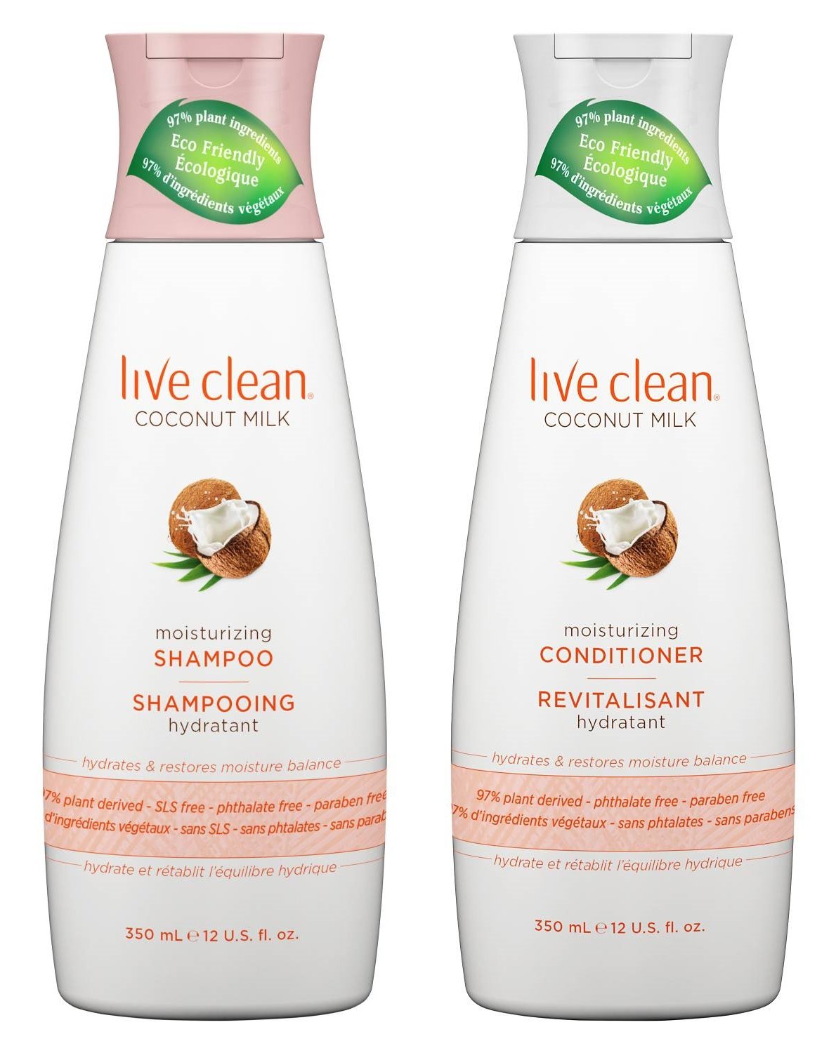 Live Clean Coconut Milk Moisturizing Shampoo and Conditioner 12 oz each with Certified Organic Coconut Extract and Oil Petrolatum-free Phthalate-free and Paraben-free
