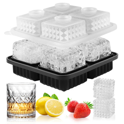 Large Ice Cube Trays Morfone Silicone Rhombus Large Ice Cube Molds Diamond Whiskey with Lids Funnel Design Easy-Release Reusable Ice Ball Maker for Whiskey Cocktail Bourbon Homemade Drinks