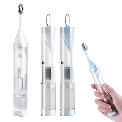 2Pcs Travel Toothbrushes Kit Fold Travel Size Toothbrushes Built-in Travel Toothpaste Container Including 2 Cleaner Head Soft Bristles for Travel Camping School Business Trip (Blue White)