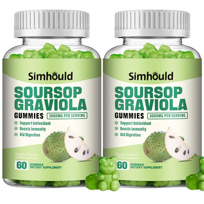 2 Pack Soursop Graviola Gummies - 3000mg Extra Strength Soursop Leaves Supplement with Vitamin C Zinc - Digestive Aid Immune Support & Antioxidant - Sugar-Free Non-GMO Vegan 120 Counts