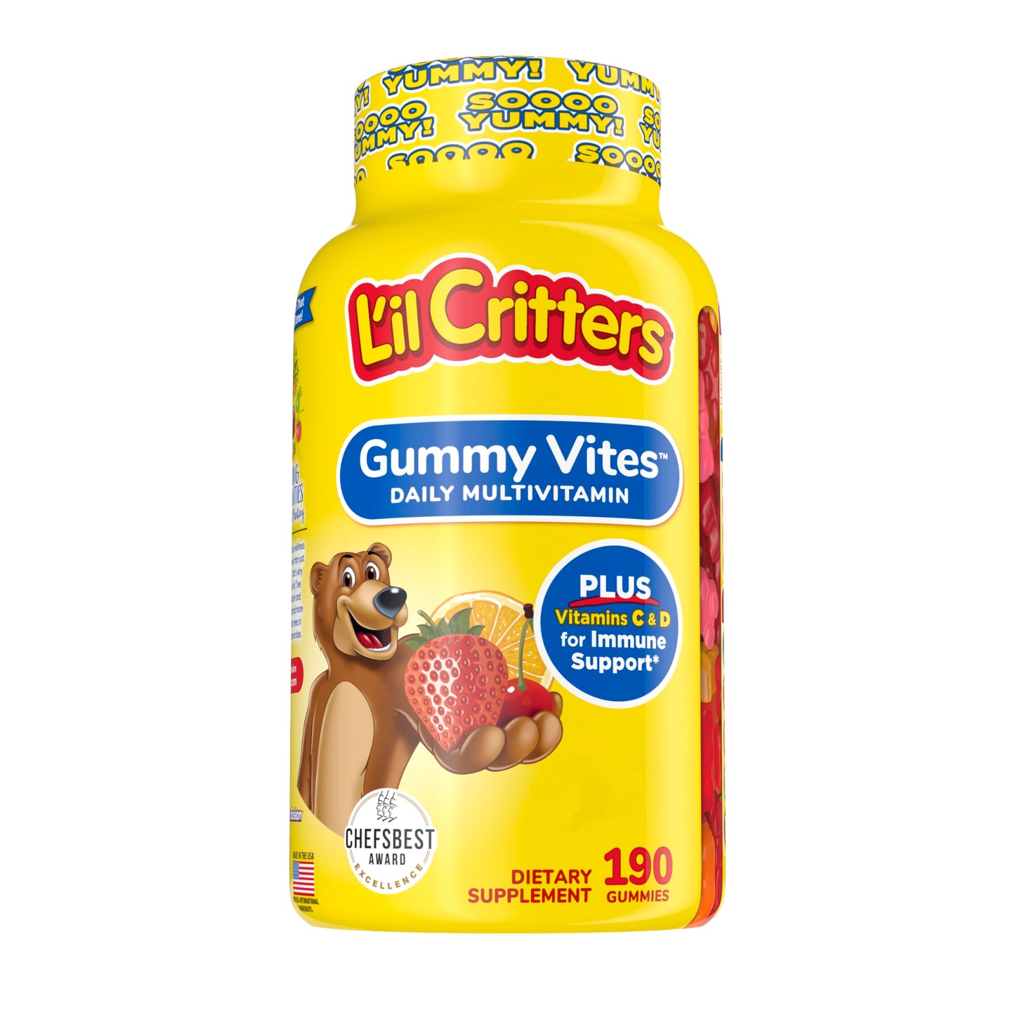 Lil Critters Gummy Vites Daily Kids Gummy Multivitamins Assorted Fruit Flavors for Ages 2+ Toddlers & Kids Gummy Vitamin with Vitamin C and D 95-190 Day Supply 190 Gummies