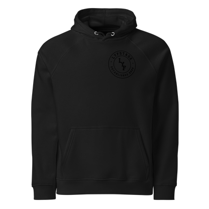 LYF Unisex Eco Raglan Hoodie | SOL'S 03568 in black with a stylish logo on the front.