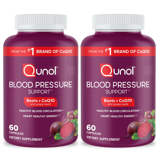 Qunol Blood Pressure Support 3 in 1 Beets + CoQ10 + Grape Seed Extract Beet Root Capsules That Supports Healthy Blood Circulation & Heart Healthy Energy 60 Count (Pack of 2)