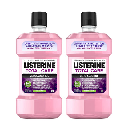 Listerine Total Care Zero Alcohol Anticavity Mouthwash Bad Breath Treatment Alcohol Free Mouthwash for Adults; Fresh Mint Flavor 1 L 2 Pack