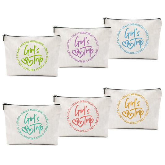 6 Pcs Girls Trip Gifts Favors Girls Weekend Gifts Makeup Bag Bestie Gifts Weekend Bag Travel Gifts Vacation Cosmetic Bag Friendship Gifts for Women Her Sister Graduation Wedding Gifts Toiletry Bag