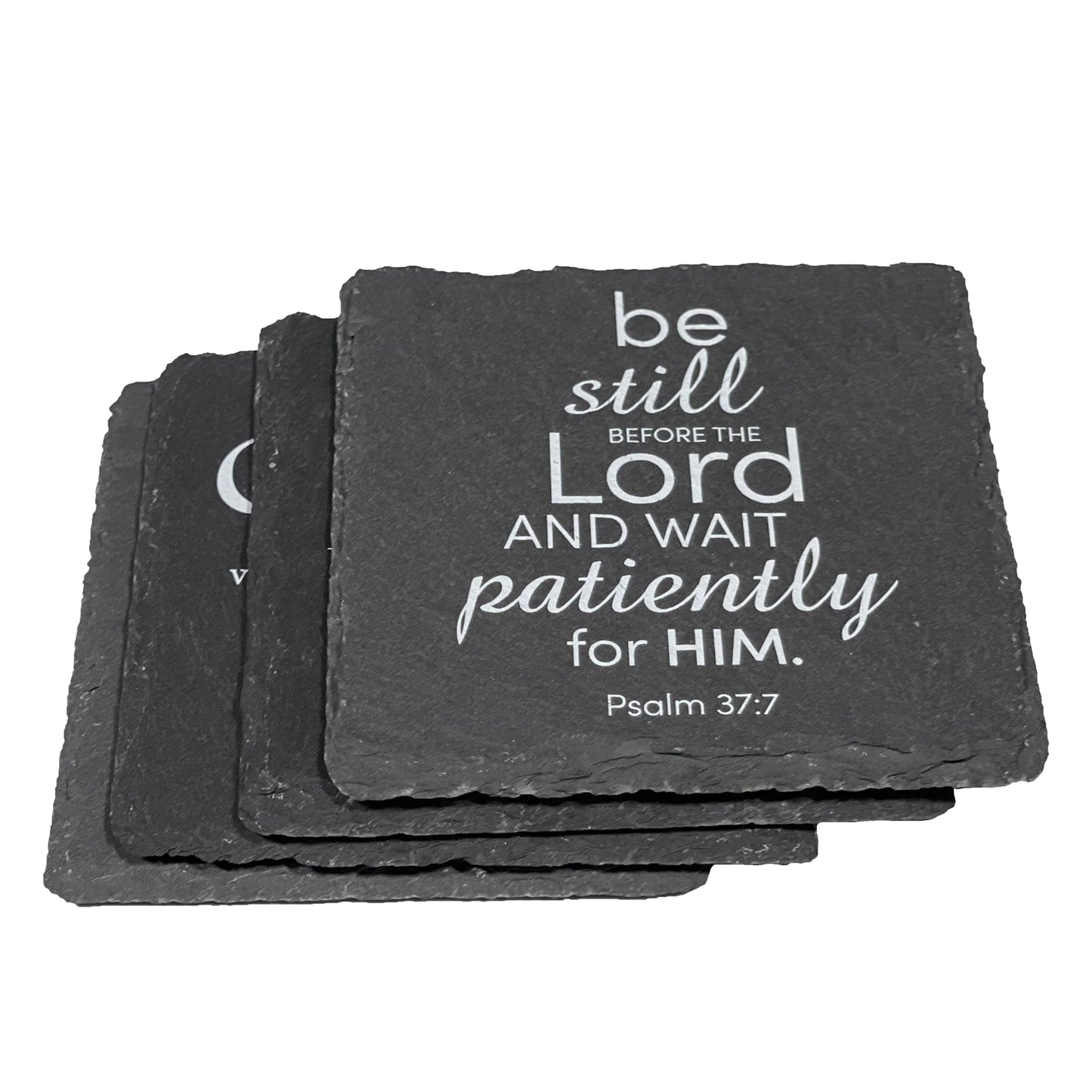 Slate Drinks Coasters Printed with Religious Scripture Set of 4 for Kitchen Home or Bar by Lifeforce Glass