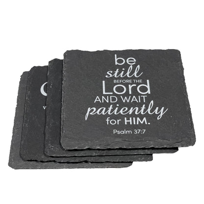 Slate Drinks Coasters Printed with Religious Scripture Set of 4 for Kitchen Home or Bar by Lifeforce Glass