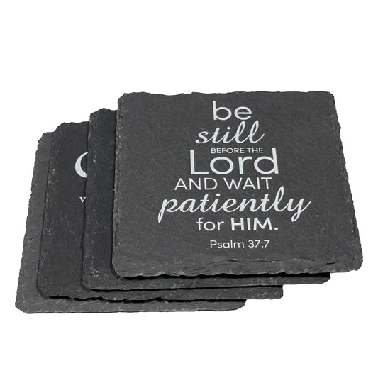 Slate Drinks Coasters Printed with Religious Scripture Set of 4 for Kitchen Home or Bar by Lifeforce Glass