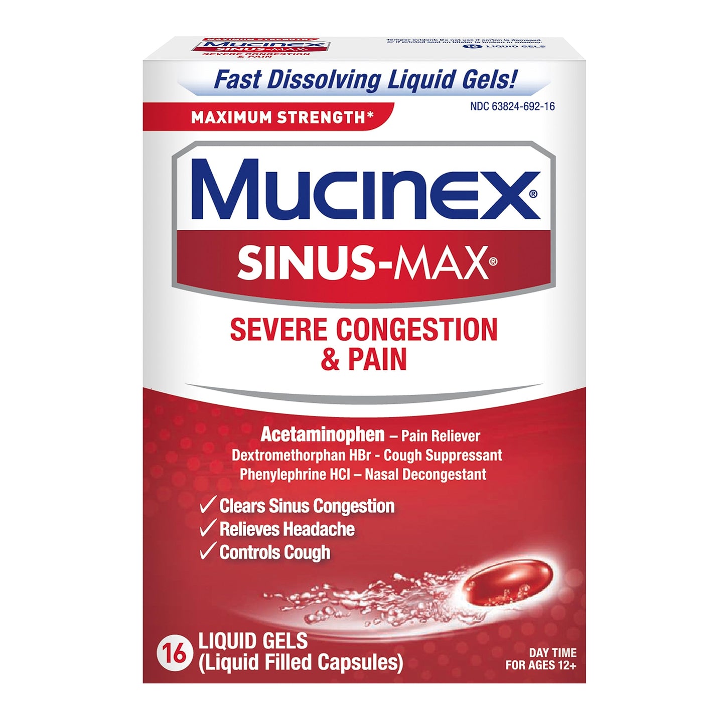 Mucinex Sinus-Max Max Strength Severe Congestion & Pain Liquid Gels 16ct