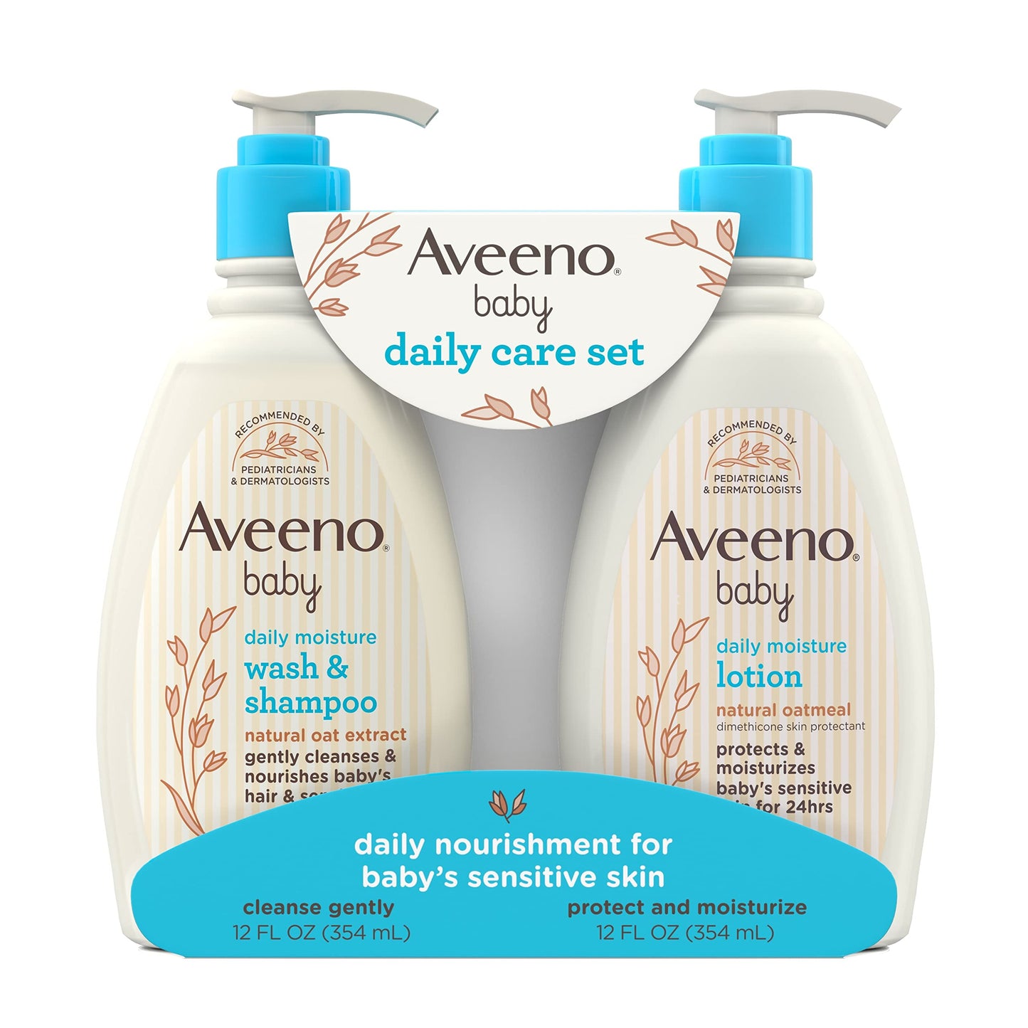 Aveeno Baby Daily Care Gift Set with Oat Extract & Prebiotic Oat Contains Daily Moisturizing Body Lotion & Gentle 2-in-1 Baby Bath Wash & Shampoo Hypoallergenic & Paraben-Free Two Pack