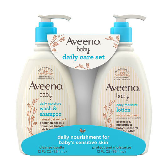 Aveeno Baby Daily Care Gift Set with Oat Extract & Prebiotic Oat Contains Daily Moisturizing Body Lotion & Gentle 2-in-1 Baby Bath Wash & Shampoo Hypoallergenic & Paraben-Free Two Pack