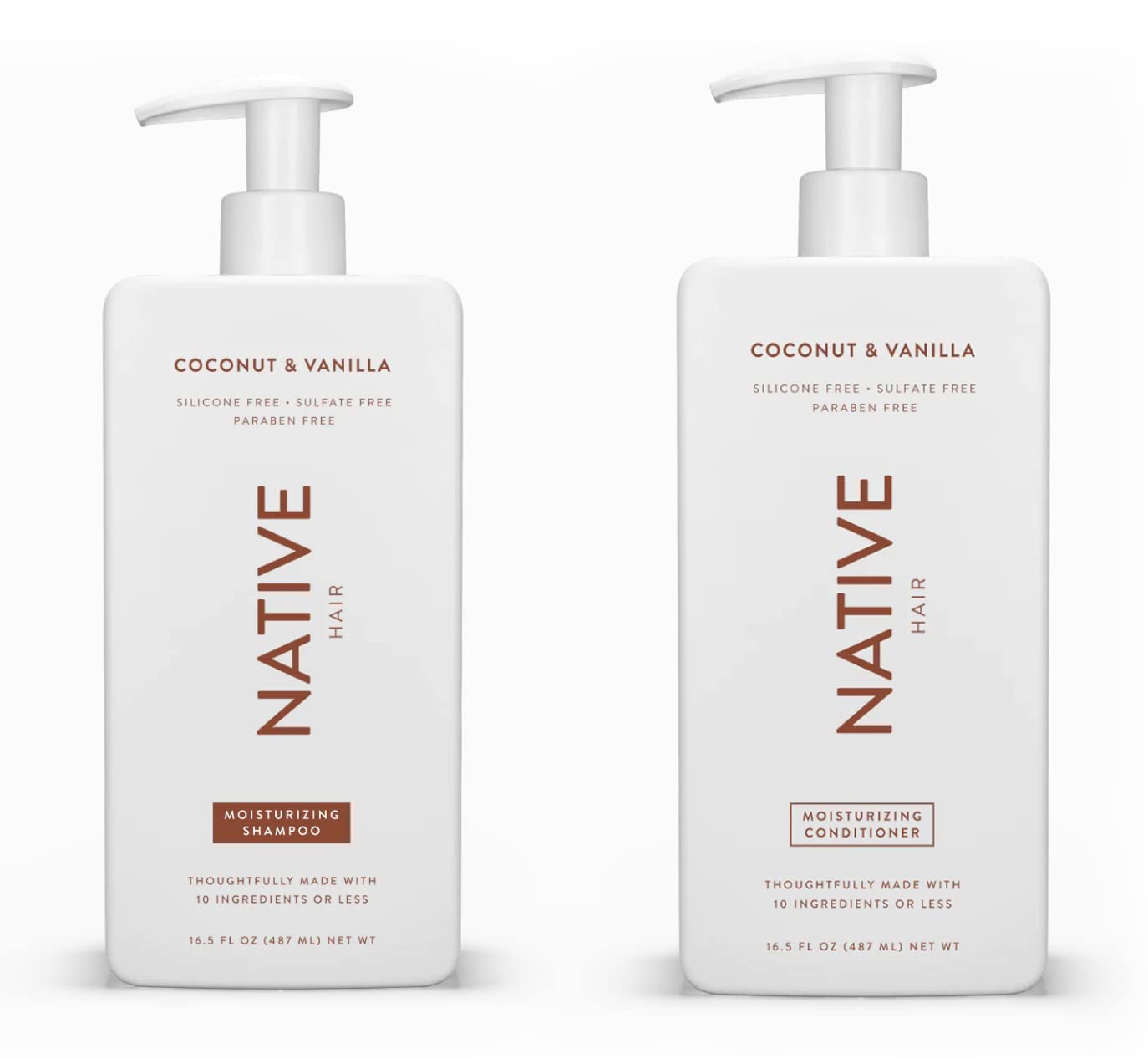 Native Shampoo and Conditioner Set | Sulfate Paraben and Dye Free with Naturally Derived Clean Ingredients| 16.5 oz (Coconut & Vanilla Moisturizing) 2 1.3 ounces