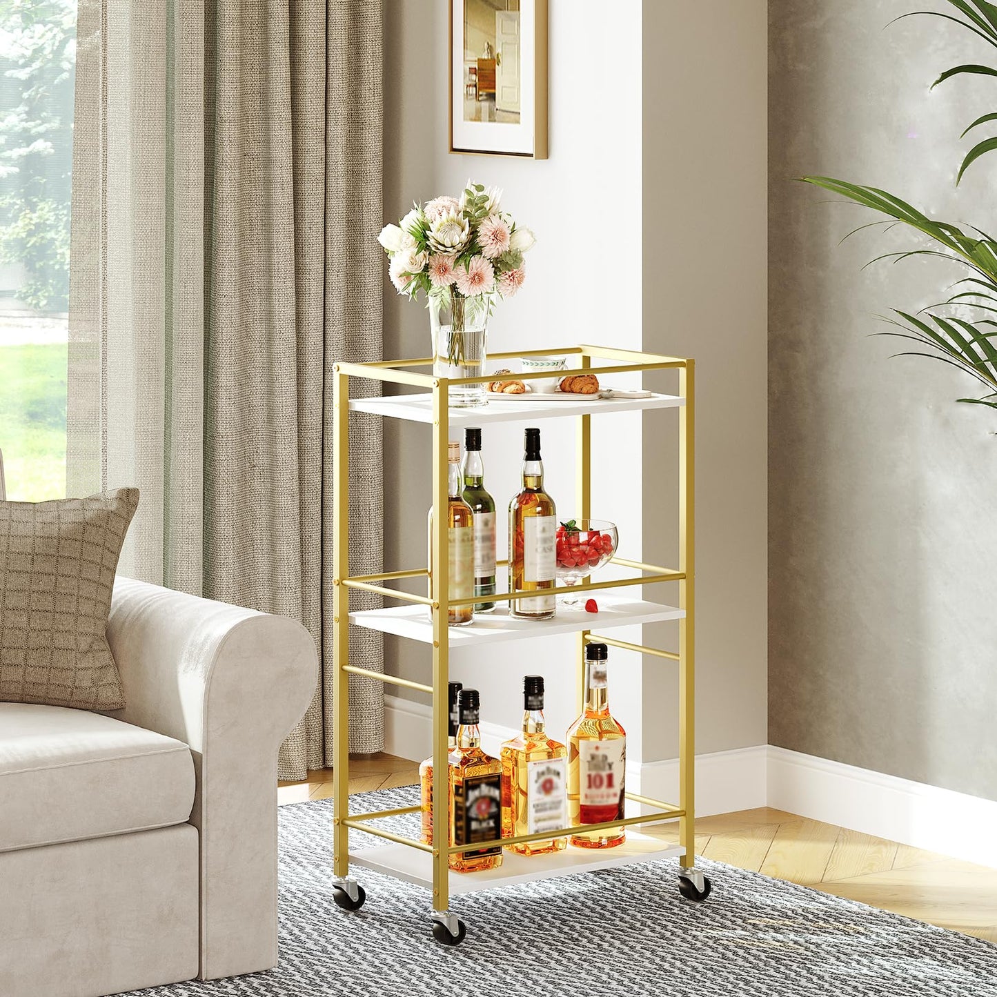 3-tier gold bar cart - MAHANCRIS Home Drink Cart
