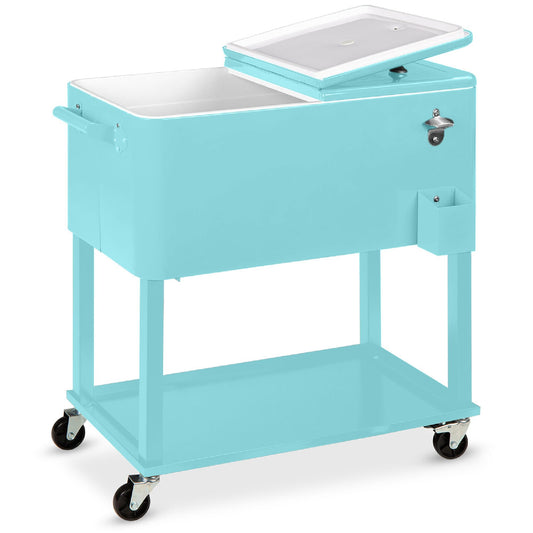 Best Choice Products 80-Quart Outdoor Steel Rolling Cooler Cart w/Ice Chest Bottle Opener Catch Tray Drain Plug Locking Wheels - Turquoise