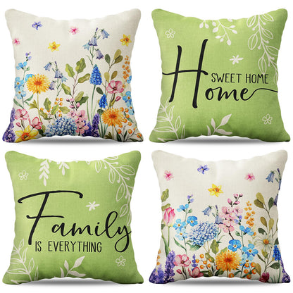 Baidast Spring Green Floral Summer Flowers Throw Pillow Covers 18x18 Farmhouse Seasonal Decorative Cushion Case for Couch Sofa Living Room Set of 4