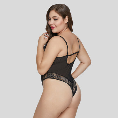 Plus Size White Lace Sheer Bodysuit and Lingerie