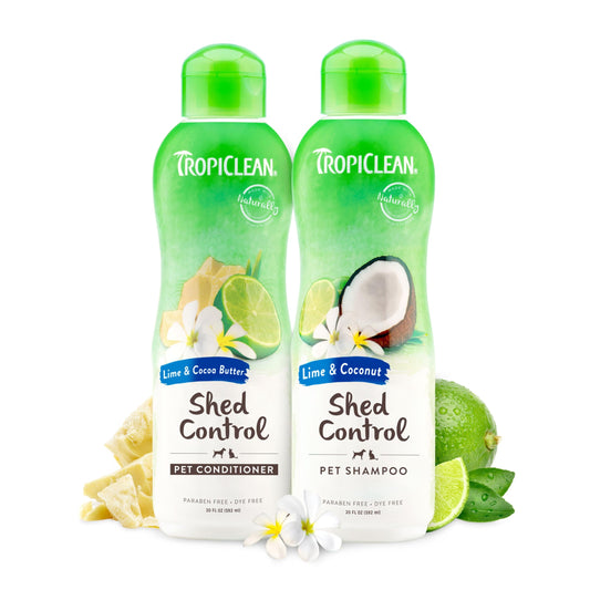 TropiClean Lime & Coconut Deshedding Dog Shampoo & Conditioner Set for Shedding Control | Natural Pet Shampoo & Conditioner Derived from Natural Ingredients | Cat Friendly | Made in the USA | Set of 2