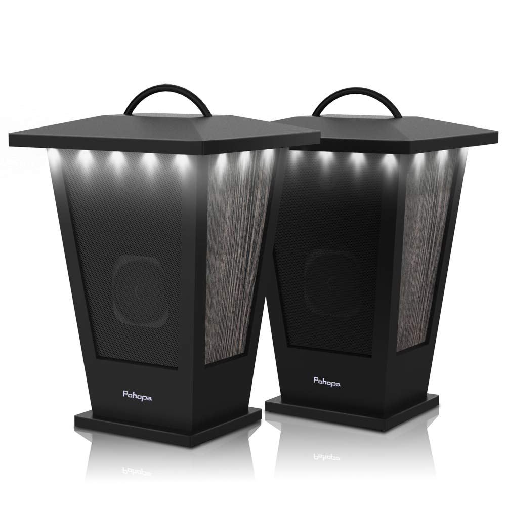 pohopa Bluetooth Speakers Waterproof 2 Packs True Wireless Stereo Sound 20W Speakers Dual Pairing Lantern Indoor Outdoor Speakers with 20 Piece LED Lights Rich Bass Pinao Black